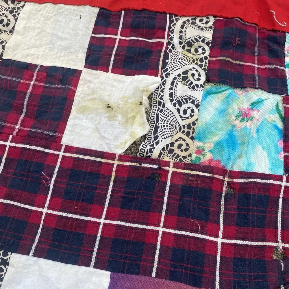Vintage Patchwork Hand Stitched Squares Quilt Top 58x82 Has Open Seams See Pics